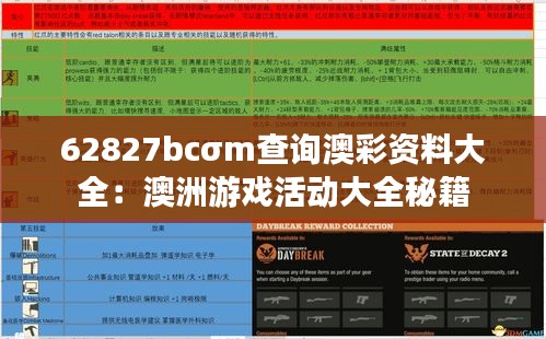 62827bcσm查詢澳彩資料大全：澳洲游戲活動大全秘籍