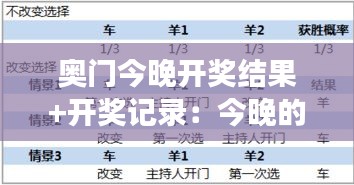 奧門今晚開獎(jiǎng)結(jié)果+開獎(jiǎng)記錄：今晚的幸運(yùn)游戲，誰將勝出？