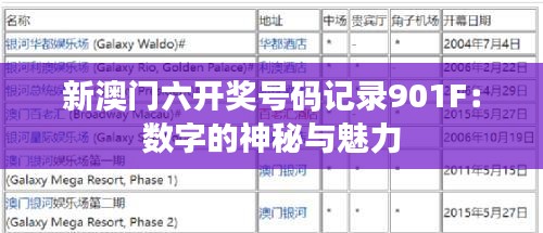 新澳門(mén)六開(kāi)獎(jiǎng)號(hào)碼記錄901F：數(shù)字的神秘與魅力
