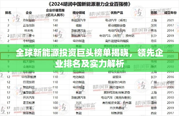 全球新能源投資巨頭榜單揭曉，領(lǐng)先企業(yè)排名及實力解析
