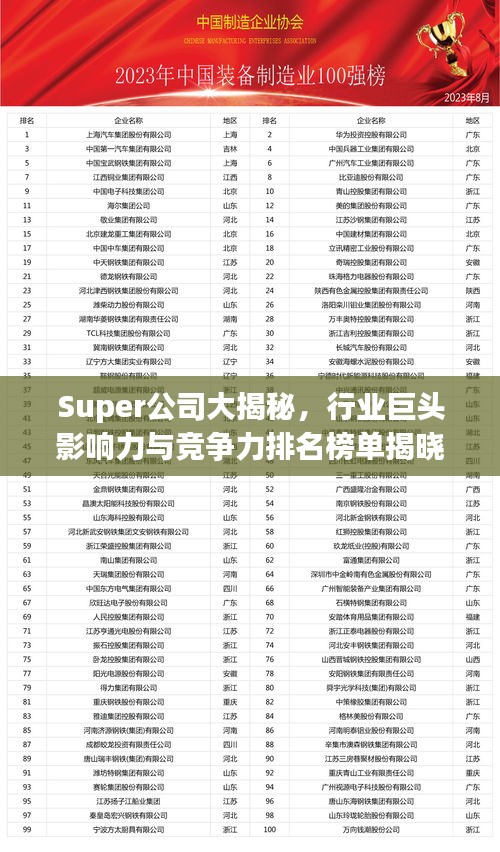 Super公司大揭秘，行業(yè)巨頭影響力與競(jìng)爭(zhēng)力排名榜單揭曉！