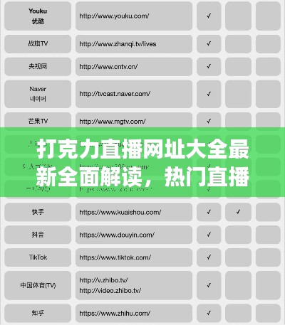 打克力直播網(wǎng)址大全最新全面解讀，熱門直播平臺(tái)一網(wǎng)打盡！