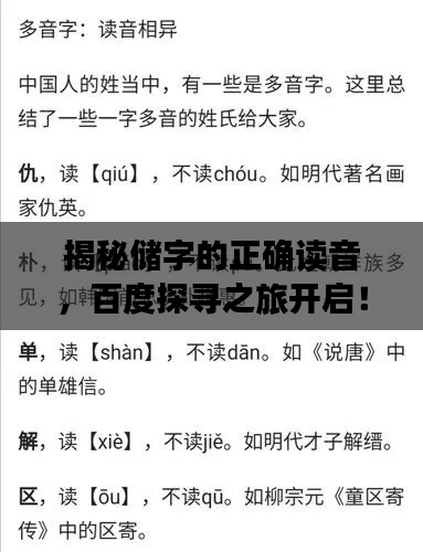 揭秘儲字的正確讀音，百度探尋之旅開啟！