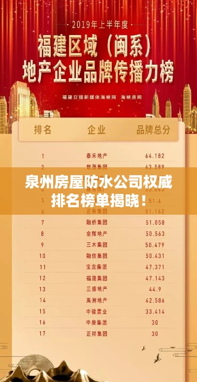 泉州房屋防水公司權(quán)威排名榜單揭曉！