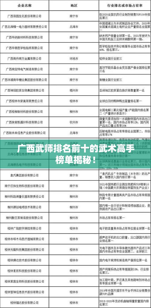 廣西武師排名前十的武術高手榜單揭秘！