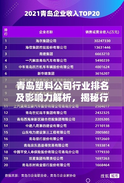 青島塑料公司行業(yè)排名及影響力解析，揭秘行業(yè)巨頭榜單