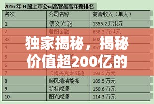 獨家揭秘，揭秘價值超200億的頂尖公司排名榜單