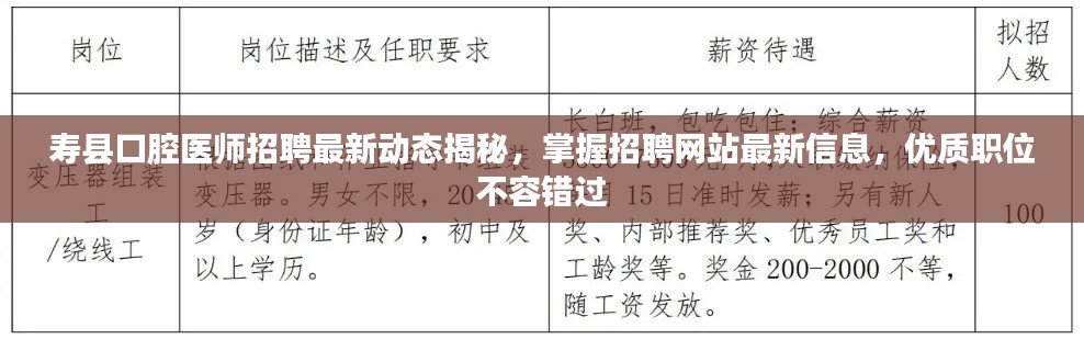 壽縣口腔醫(yī)師招聘最新動(dòng)態(tài)揭秘，掌握招聘網(wǎng)站最新信息，優(yōu)質(zhì)職位不容錯(cuò)過(guò)
