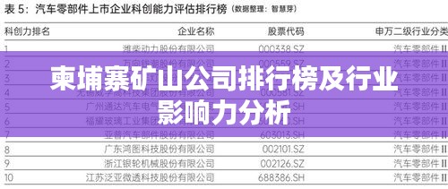 柬埔寨礦山公司排行榜及行業(yè)影響力分析