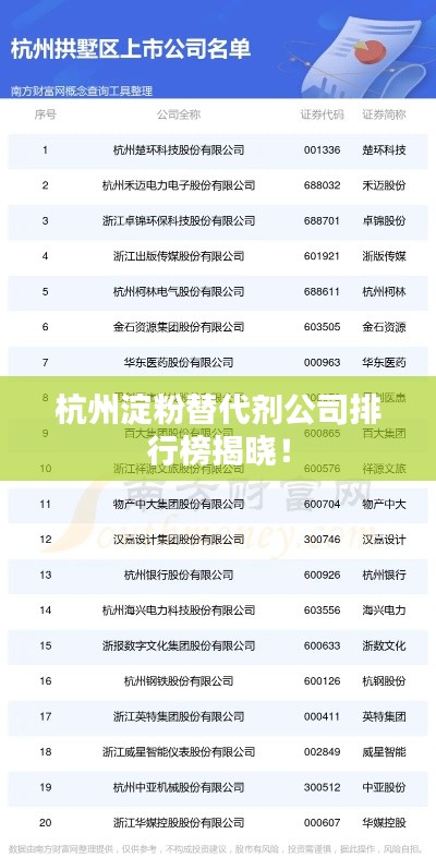 杭州淀粉替代劑公司排行榜揭曉！
