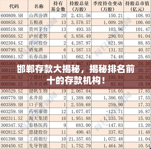邯鄲存款大揭秘，揭秘排名前十的存款機(jī)構(gòu)！