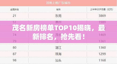 茂名新房榜單TOP10揭曉，最新排名，搶先看！
