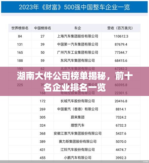 湖南大件公司榜單揭秘，前十名企業(yè)排名一覽