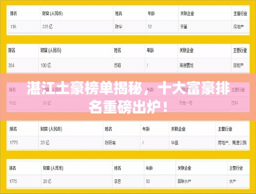 湛江土豪榜單揭秘，十大富豪排名重磅出爐！