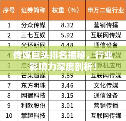 傳媒巨頭排名揭秘，行業(yè)影響力深度剖析！