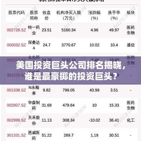 美國(guó)投資巨頭公司排名揭曉，誰(shuí)是最豪擲的投資巨頭？